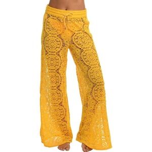 Sunshine 79 Crochet Beach Pants Cover Up Size Large Sheer Wide Leg Boho Hippie